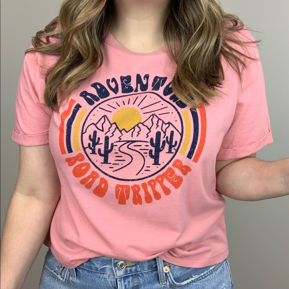 Road Tripper Graphic Tee M L Pink Boho - Picture 7 of 8